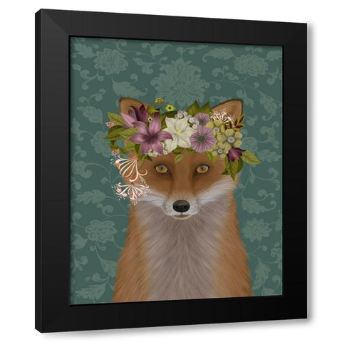 Fox Bohemian Black Modern Wood Framed Art Print by Fab Funky