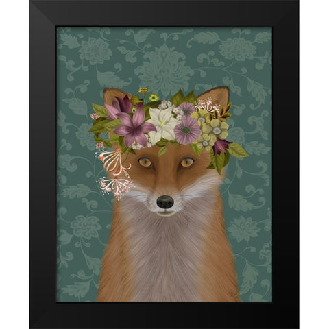 Fox Bohemian Black Modern Wood Framed Art Print by Fab Funky