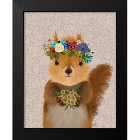 Squirrel Bohemian Black Modern Wood Framed Art Print by Fab Funky