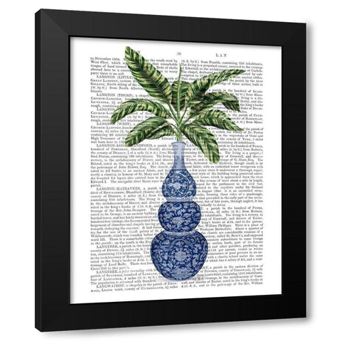Chinoiserie Vase 7, With Plant Book Print Black Modern Wood Framed Art Print with Double Matting by Fab Funky