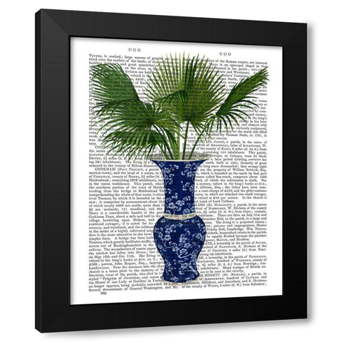 Chinoiserie Vase 8, With Plant Book Print Black Modern Wood Framed Art Print with Double Matting by Fab Funky