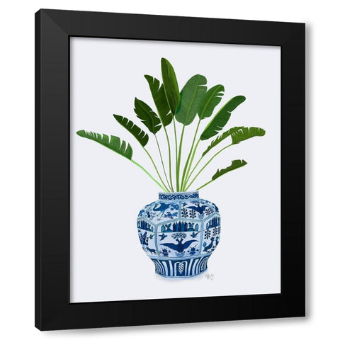 Chinoiserie Vase 5, With Plant Black Modern Wood Framed Art Print by Fab Funky