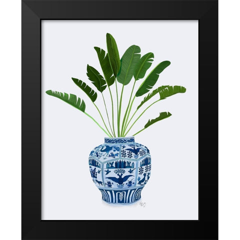 Chinoiserie Vase 5, With Plant Black Modern Wood Framed Art Print by Fab Funky