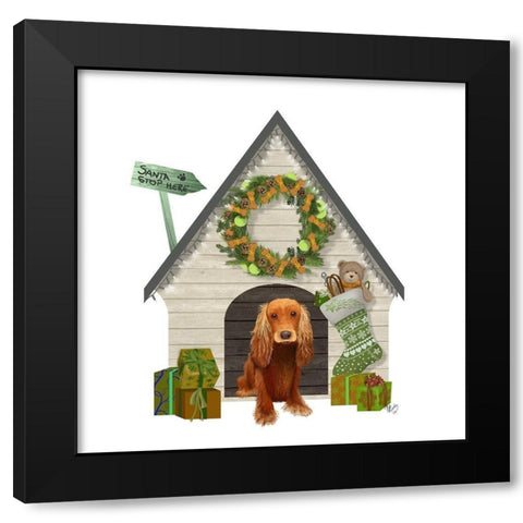Christmas Des - Christmas Kennel - Cottage Black Modern Wood Framed Art Print by Fab Funky