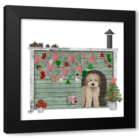 Christmas Des - Christmas Kennel - Homespun Black Modern Wood Framed Art Print by Fab Funky
