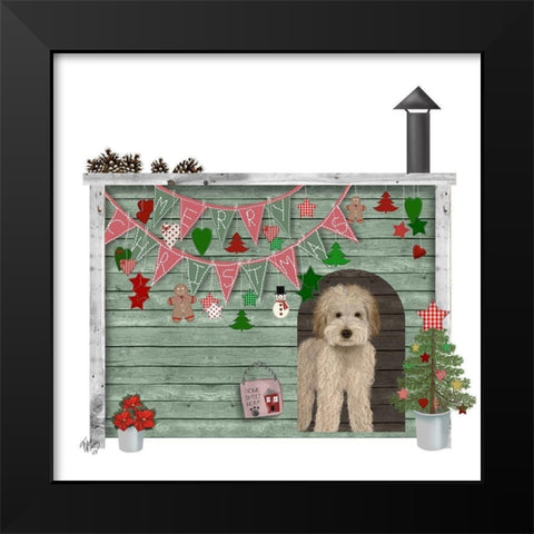 Christmas Des - Christmas Kennel - Homespun Black Modern Wood Framed Art Print by Fab Funky