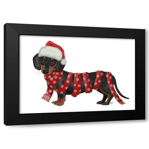 Christmas Des - Dachshund Snowflake Scarf Black Modern Wood Framed Art Print with Double Matting by Fab Funky