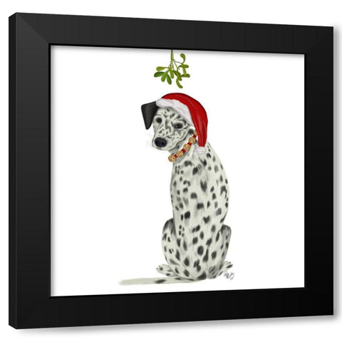 Christmas Des - Dalmatian Mistletoe Black Modern Wood Framed Art Print with Double Matting by Fab Funky