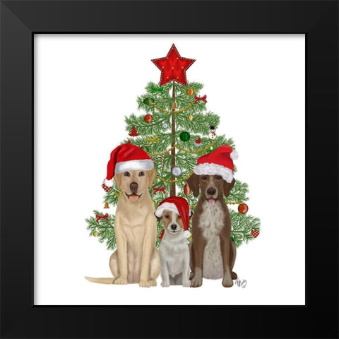 Christmas Des - Dog Trio Christmas Tree Black Modern Wood Framed Art Print by Fab Funky