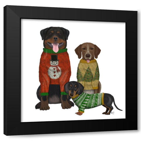 Christmas Des - Ugly Christmas Sweater Competition Black Modern Wood Framed Art Print by Fab Funky