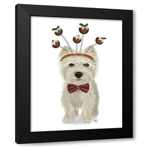 Christmas Des - Westie and Christmas Puds Black Modern Wood Framed Art Print by Fab Funky
