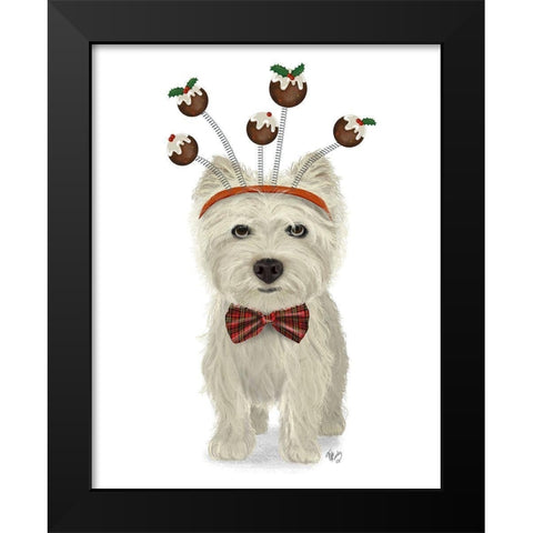 Christmas Des - Westie and Christmas Puds Black Modern Wood Framed Art Print by Fab Funky