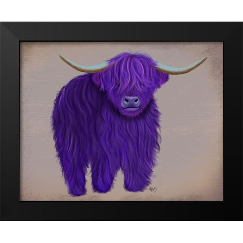 Highland Cow 5, Purple, Full Black Modern Wood Framed Art Print by Fab Funky