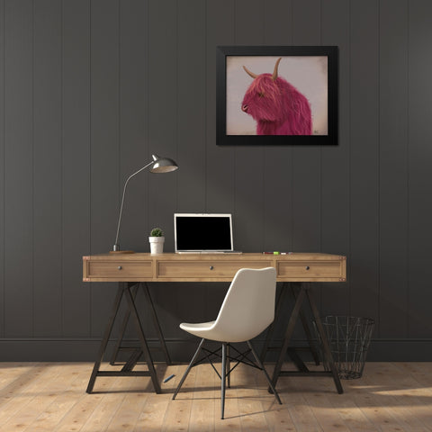 Highland Cow 4, Pink, Portrait Black Modern Wood Framed Art Print by Fab Funky