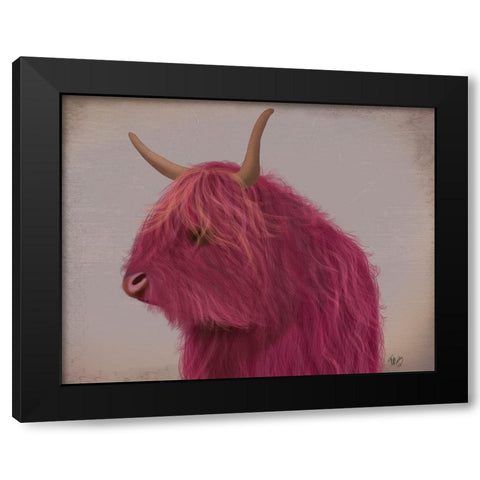 Highland Cow 4, Pink, Portrait Black Modern Wood Framed Art Print by Fab Funky