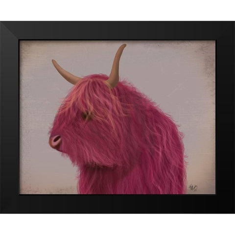Highland Cow 4, Pink, Portrait Black Modern Wood Framed Art Print by Fab Funky