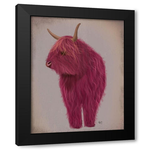Highland Cow 4, Pink, Full Black Modern Wood Framed Art Print with Double Matting by Fab Funky