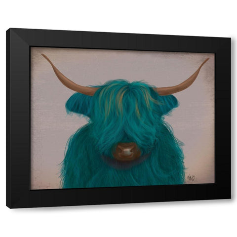 Highland Cow 3, Turquoise, Portrait Black Modern Wood Framed Art Print with Double Matting by Fab Funky