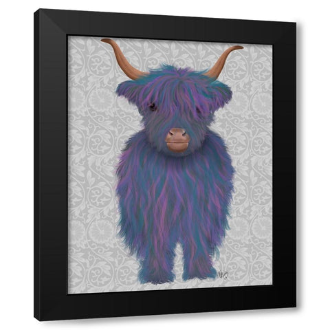 Highland Cow 7, Purple, Full Black Modern Wood Framed Art Print by Fab Funky