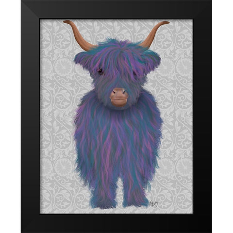 Highland Cow 7, Purple, Full Black Modern Wood Framed Art Print by Fab Funky