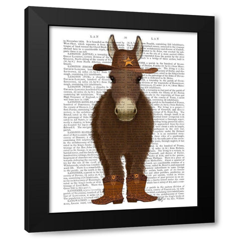 Donkey Cowboy Book Print Black Modern Wood Framed Art Print with Double Matting by Fab Funky