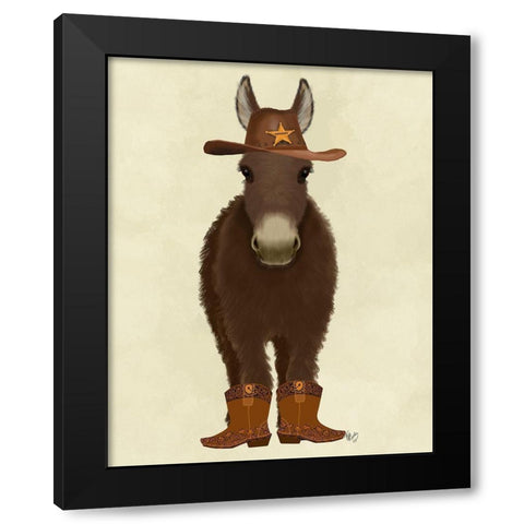 Donkey Cowboy Black Modern Wood Framed Art Print by Fab Funky
