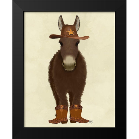 Donkey Cowboy Black Modern Wood Framed Art Print by Fab Funky