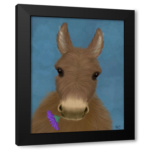 Donkey Purple Flower Black Modern Wood Framed Art Print by Fab Funky