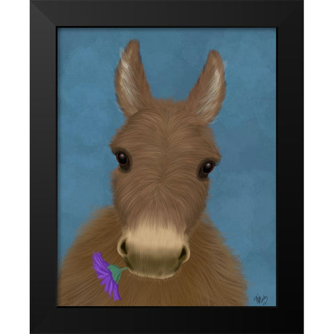 Donkey Purple Flower Black Modern Wood Framed Art Print by Fab Funky