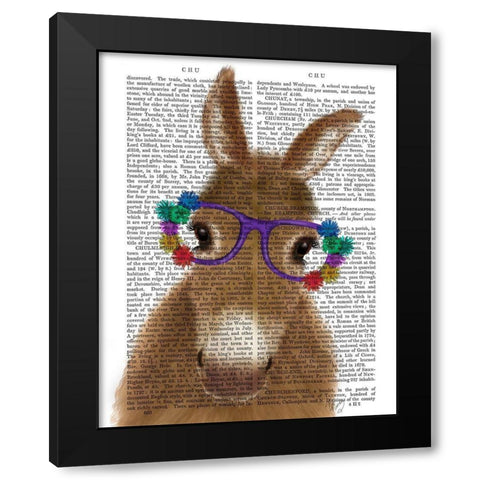 Donkey Purple Flower Glasses Book Print Black Modern Wood Framed Art Print with Double Matting by Fab Funky