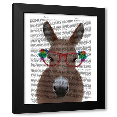 Donkey Red Flower Glasses Book Print Black Modern Wood Framed Art Print by Fab Funky
