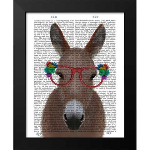 Donkey Red Flower Glasses Book Print Black Modern Wood Framed Art Print by Fab Funky