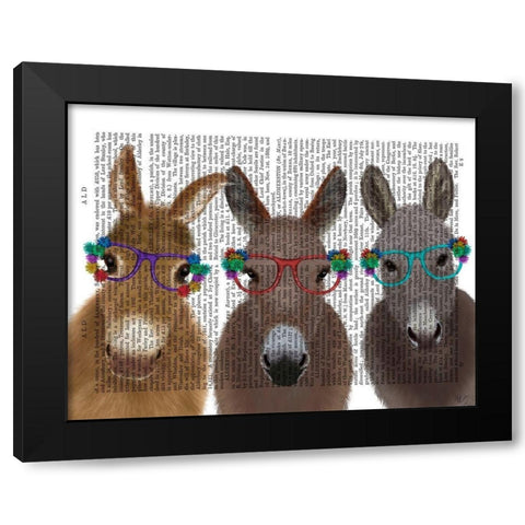 Donkey Trio Flower Glasses Book Print Black Modern Wood Framed Art Print with Double Matting by Fab Funky