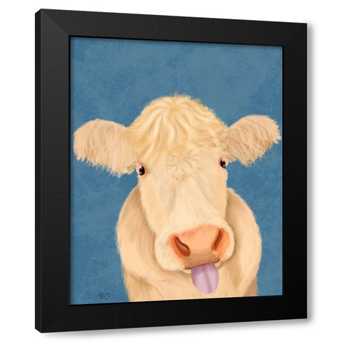 Funny Farm Cow 1 Black Modern Wood Framed Art Print with Double Matting by Fab Funky