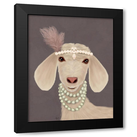 Posh White Goat Black Modern Wood Framed Art Print with Double Matting by Fab Funky