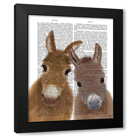 Donkey Duo, Looking at You Book Print Black Modern Wood Framed Art Print with Double Matting by Fab Funky