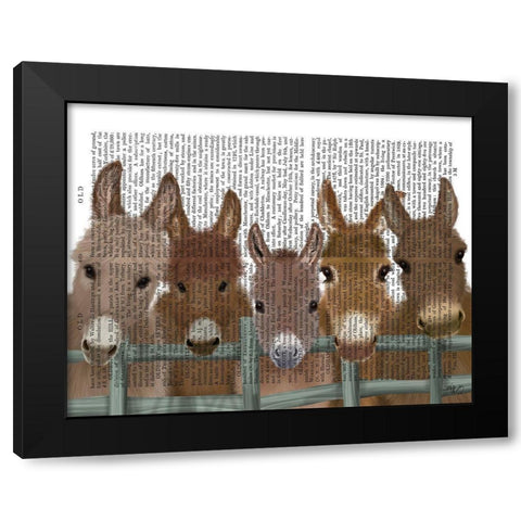 Donkey Herd at Fence Book Print Black Modern Wood Framed Art Print with Double Matting by Fab Funky