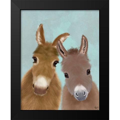 Donkey Duo, Looking at You Black Modern Wood Framed Art Print by Fab Funky