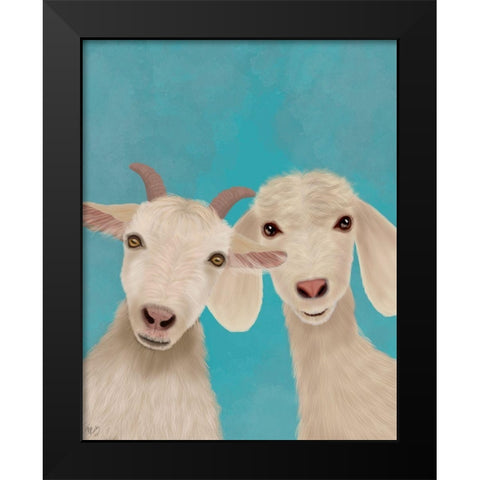 Goat Duo, Looking at You Black Modern Wood Framed Art Print by Fab Funky