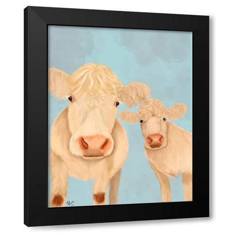 Cow Duo, Cream, Looking at You Black Modern Wood Framed Art Print with Double Matting by Fab Funky