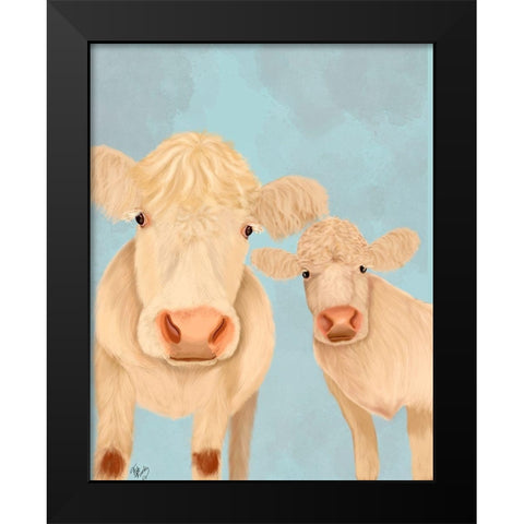 Cow Duo, Cream, Looking at You Black Modern Wood Framed Art Print by Fab Funky