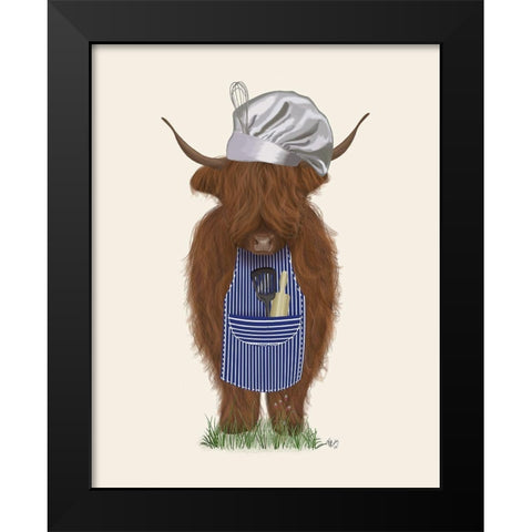 Highland Cow Chef Black Modern Wood Framed Art Print by Fab Funky