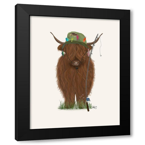 Highland Cow Fisherman Black Modern Wood Framed Art Print with Double Matting by Fab Funky