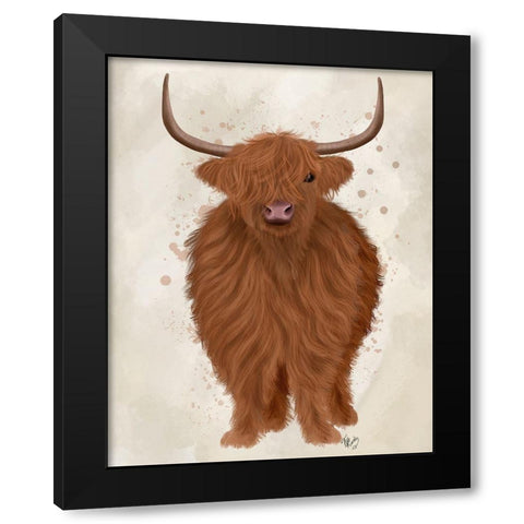 Highland Cow 1, Full Black Modern Wood Framed Art Print with Double Matting by Fab Funky