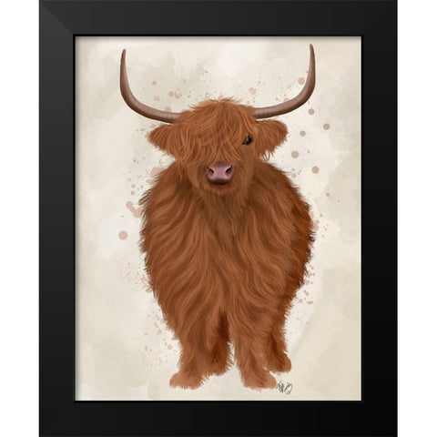 Highland Cow 1, Full Black Modern Wood Framed Art Print by Fab Funky