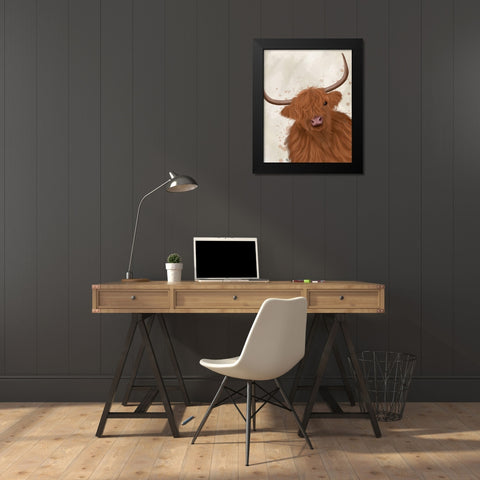 Highland Cow 1, Portrait Black Modern Wood Framed Art Print by Fab Funky