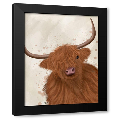 Highland Cow 1, Portrait Black Modern Wood Framed Art Print with Double Matting by Fab Funky