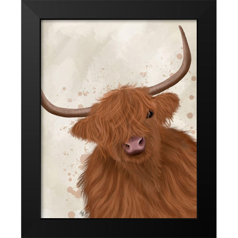 Highland Cow 1, Portrait Black Modern Wood Framed Art Print by Fab Funky