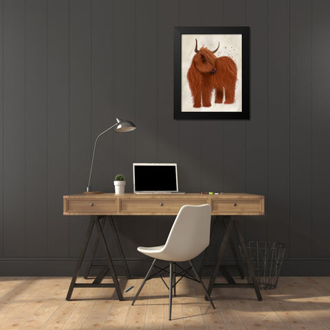 Highland Cow 2, Full Black Modern Wood Framed Art Print by Fab Funky