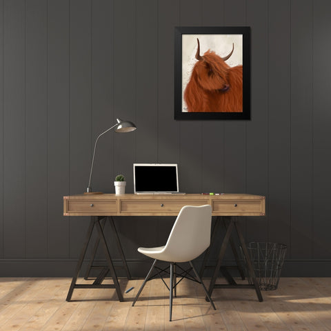 Highland Cow 2, Portrait Black Modern Wood Framed Art Print by Fab Funky